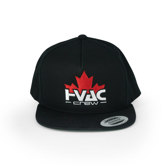 Snapback Hat with HVAC Crew logo and Red Canada Maple Leaf embroidered.